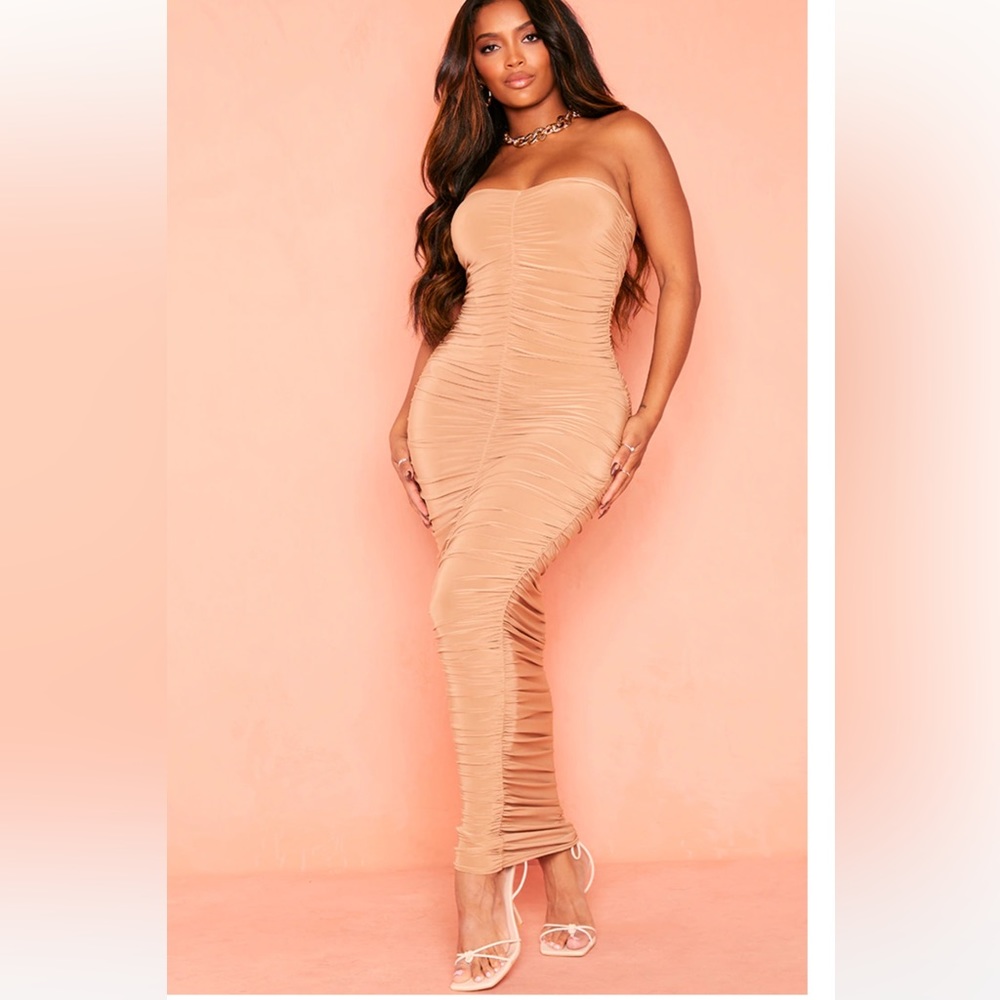 Shape Camel Bandeau Ruched Midaxi Dress